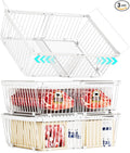 Large Freezer Organizer Bins，Upgraded Bottom Leak-Proof net，3 Pack， Expandable Stackable Chest Freezer Containers with Handle，for Fridge, Deep Freezer, Cabinet, Kitchen, Pantry (White-3Pack)