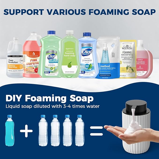 Ceramic Foaming Hand Soap Dispenser 2Pack，12 oz Bathroom Soap Dispensers， Lotion Dispenser for Kitchen, Refillable Matte Streaks Soap Dispenser with Large Pump (White-2Pack)