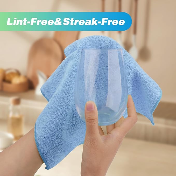 HOMEXCEL Blue Microfiber Cleaning Cloth, 24 Pack Absorbent Cleaning Rags, Lint-Free, Streak-Free Cleaning Towels for Car Kitchen House, 12"X11"