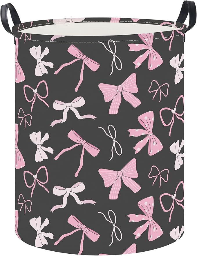 19.7" Laundry Basket,Kids Dirty Clothes Hamper,Waterproof Toys Storage Bin,Room Decor,Gift Baskets,Nursery Hamper(Bowknot)