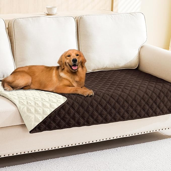 Smiry Waterproof Dog Bed Cover Pet Blanket, Soft Washable Dog Blanket for Furniture Bed Couch Sofa Reversible, Checkered (40"x90", Chocolate/Beige)