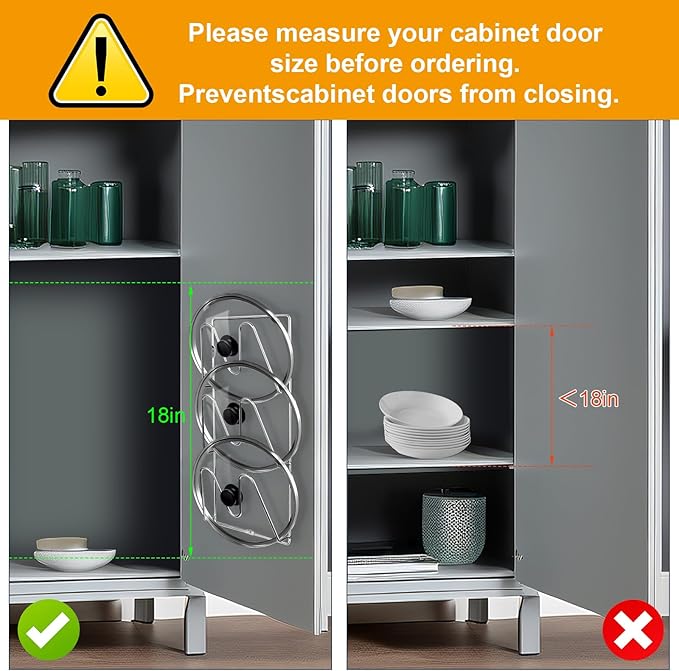 2 Pack Pot-Lid-Organizer, 6-Tier Pots and Pans Lid-Organizer for Cabinet Door/Wall, No Drilling Adhesive Wall/Door Mounted Rustproof Pot-Lid-Holder for Kitchen Organization - silver