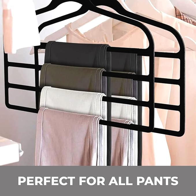 Set of 3 4-Tier Non-Slip Velvet Hangers, Black