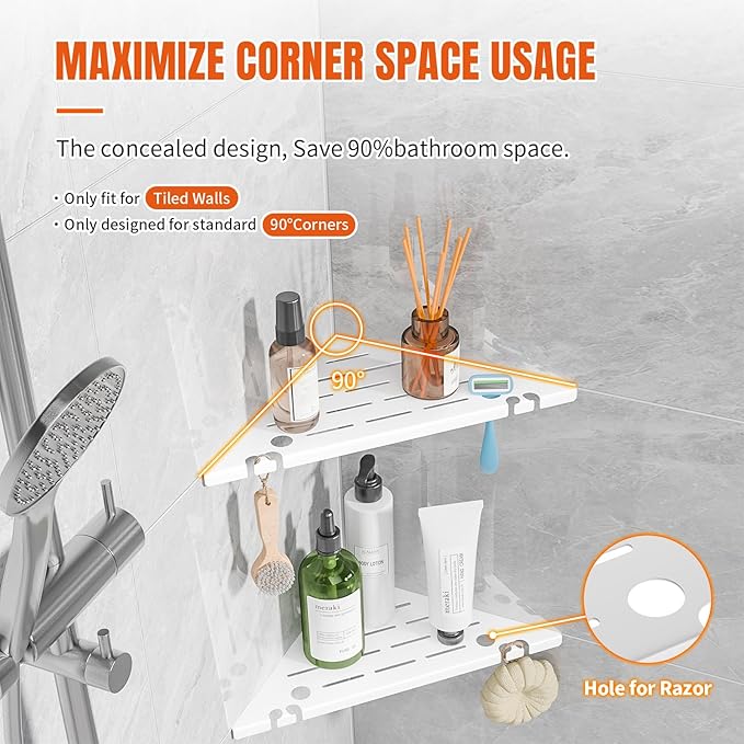HBXS Shower Corner Shelf, 304 Stainless Steel, Black, Wall Mount, Triangular, 10 x 10 Inches, Leak Resistant, 2 Pack, Bathroom Storage Organizer with Brushed Finish
