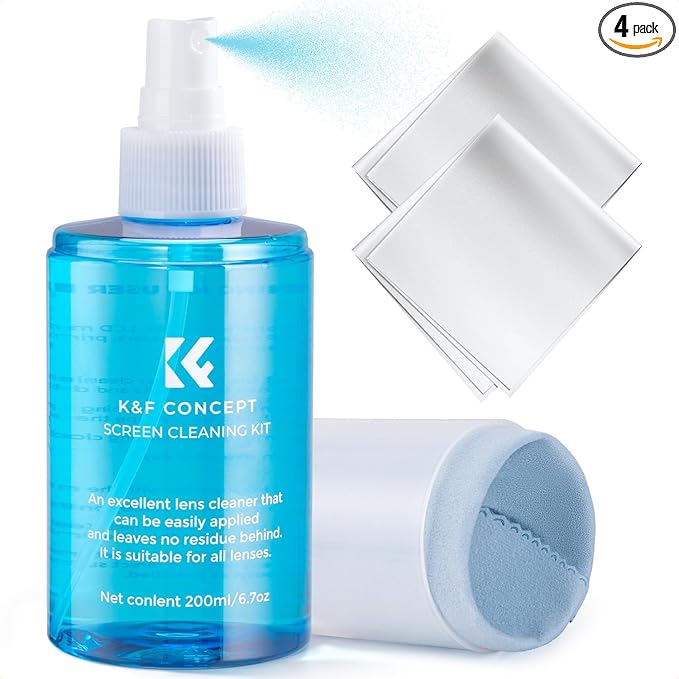 K&F CONCEPT Screen Cleaner Spray, with 2 Microfiber Cleaning Cloth, Touchscreen Cleaning Kit for LCD LED DVD TV, Smartphone, iPad, Laptop, Tablet Monitor, Computer Monitor, Electronic Devices (200ml)