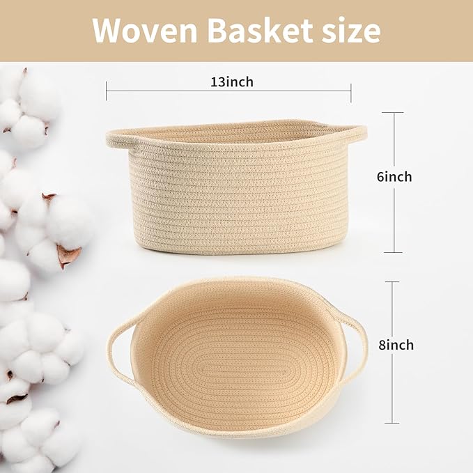 Cute Woven Gift Basket – Beige Empty Gift Basket for Nursery, Baby Shower Gifts, Birthday, Wedding, Burr Baskets for Valentines Day,, Decorative Storage Bin for Toys, Diapers, Books