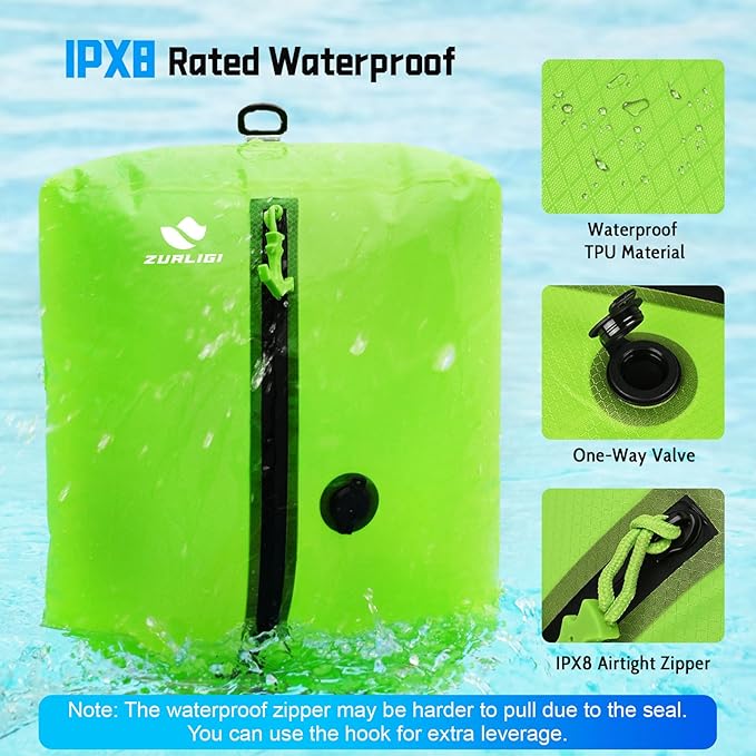 Zurligi Vacuum Bags with Pump for Travel – IPX8 Waterproof Reusable Carry-On Compression Bags for Clothes, Suitcase & Luggage(2-Pack, Green)