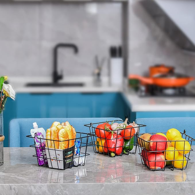 Wetheny 3-Tier Fruit Basket Fruit Bowl for Kitchen Counter or Floor - Fruit Holder Produce Basket for Vegetables and Snacks -Metal Market Storage Stand