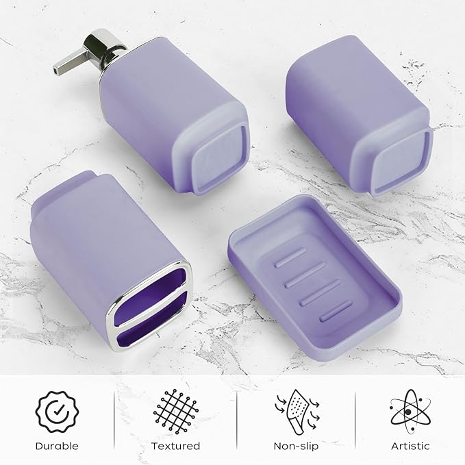 4Pack Bathroom Accessories Set, Bohemian Bathroom Sink Set, Contain Soap Dispenser, Toothbrush Holder, Soap Dish & Mouthwash Cup,Square soap and Toothbrush Holder Set