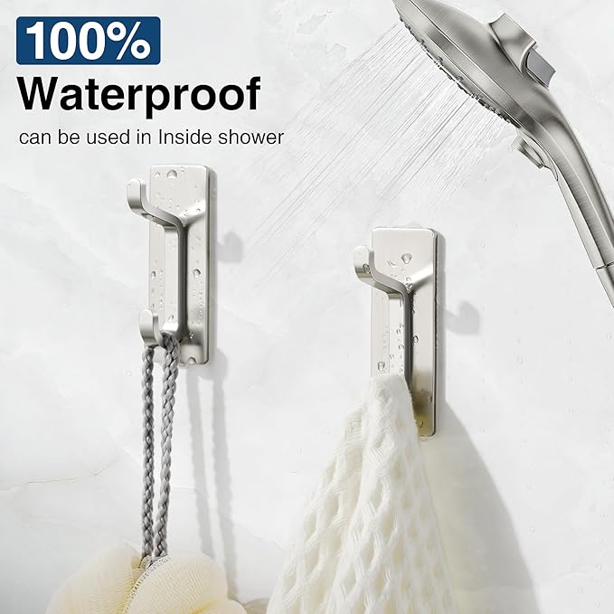 pickpiff Wall Hooks for Coat and Towel: 13LB Strong Adhesive Door Hanger Stick on, Brushed Nickel 6 Pack
