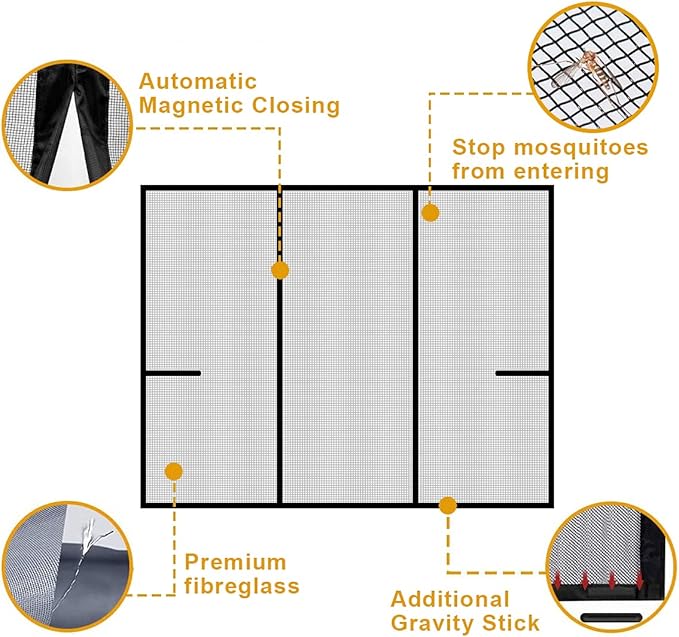Magnetic Door Screen, SANJIANKER Durable Fiberglass Mesh Curtain Heavy Duty Screen Door for Sliding Doors, Patio, Pet and Kid Friendly, Fits Doors up to 72" x 80"