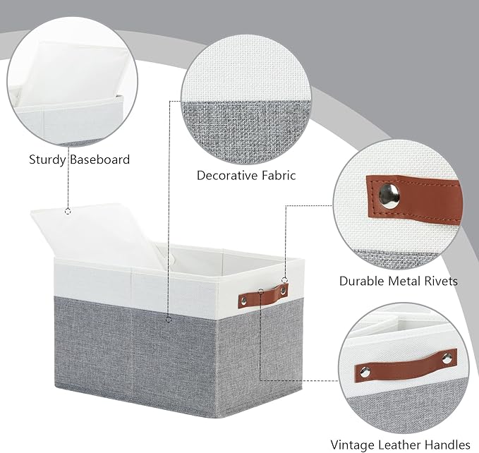 Bidtakay Storage Bins 4-Pack Collapsible Fabric Storage Baskets for Organizing 15x11x9.5 Inches White/Light Grey