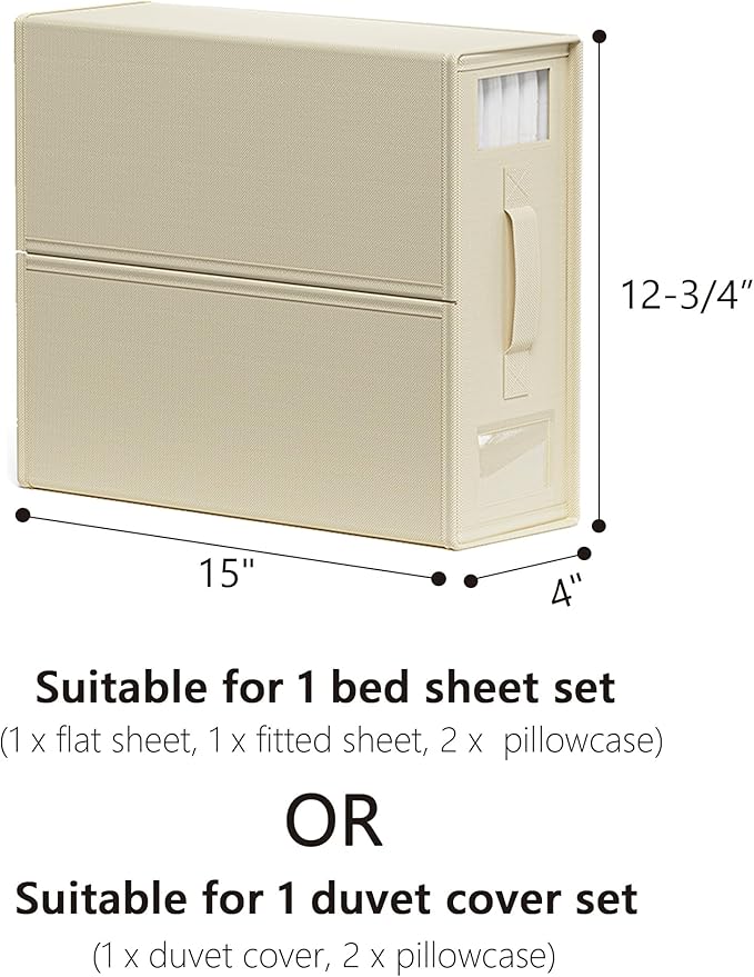 SheetCube Bed Sheet Organizers and Storage 8 Pack, Foldable Linen Closet Organizer with Window and Label, Bedding Folder Storage Box Container for Blanket, Duvet Cover Set, Bed Sheet Set - Beige