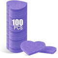 100-Count Compressed Facial Sponges for Estheticians Heart Shape Natural Cellulose Sponge Professional Cosmetic Spa Sponges for Face Cleansing, Massage, Pore Exfoliating, Mask, Makeup Removal, Purple