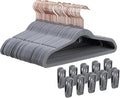 14 Inch Kids Velvet Hangers – 50 Pack | Non-Slip, Space-Saving Closet Hangers for Big Kids & Youth | Durable Felt Hanger with 10 Clips (Gray)