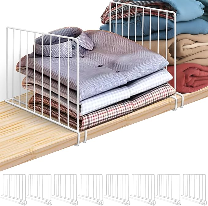 LQQBOX Shelf Dividers for Closet Organization, 8 Pack Metal Closet Shelf Dividers, Closet Shelf Organizer for Wood Closet Separator