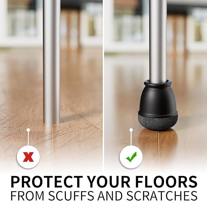 24 Pcs Extra Small Chair Leg Floor Protectors, Silicone Chair Leg Protectors for Hardwood Floors, Round Felt Pads Caps Chair Leg Covers to Protect Floors from Scratches & Noise(Black, Fit 0.35"-0.55")