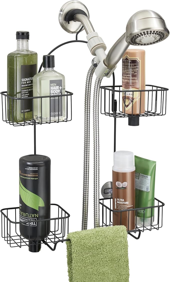iDesign Hanging Handheld Shower Hose Caddy - Storage for Shampoo, Conditioner, or Body Wash - Matte Black