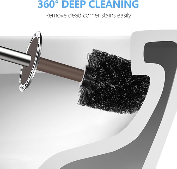 SetSail Toilet Brush, Compact Size Toilet Bowl Brush and Holder Toilet Brushes for Bathroom with Stainless Steel Handle Toilet Cleaner Brush with Durable Scrubbing Bristles, Brown