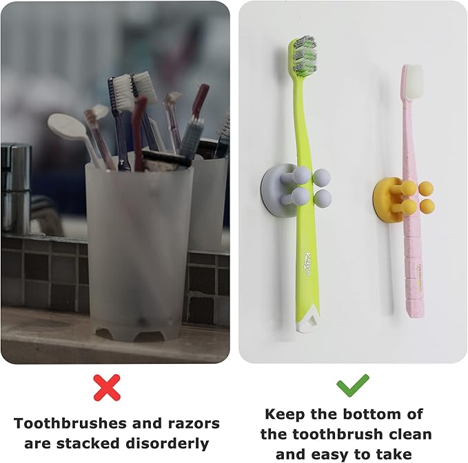 XoYoZo 4 pcs Silicone Toothbrush Holder Multi-Function Hook Waterproof self Adhesive Single Toothbrush Hook Plug Holder for Wall for Hanging Bathroom Kitchen Living Room Office