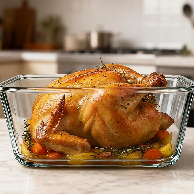 Extra Large Glass Storage Containers with Lids, Large Glass Food Containers for Rotisserie Chicken/Turkey and Potluck, Giant Watermelon Container, XL Big Bowl Freezer Storage Container Airtight 220 oz