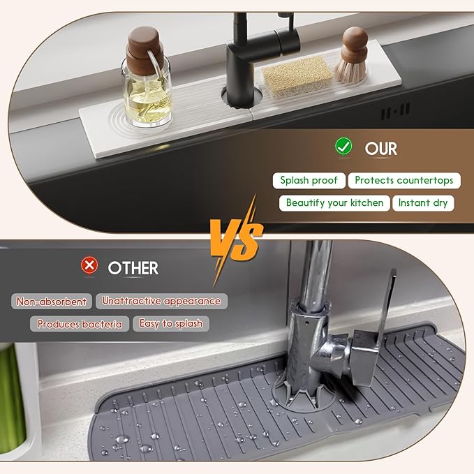 Faucet Mat for Kitchen Sink, Diatomite Quick Drying Tray , 20 Inch Kitchen Sink Splash Guard and Bathroom Stone Tray for Counter. Super Absorben.White.