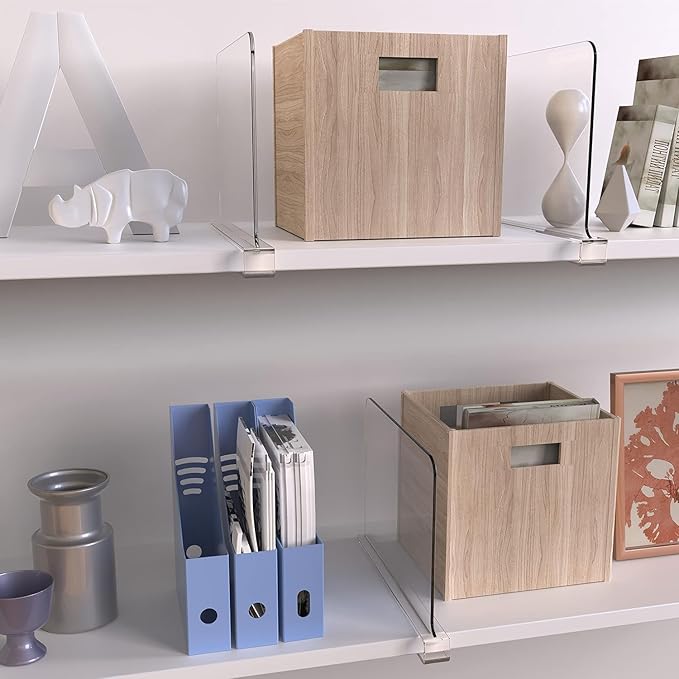 Acrylic Shelf Dividers for Closet Organization, Closet Shelf Organizer Closet Separator for Wood Shelves Clear Shelf Dividers for Closets (6 Pack)