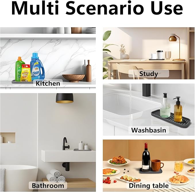 Mofason Silicone Soap Tray, Bathroom Kitchen Finishing Tray, Kitchen Sink with Soap Rack, Sponge Tray, Soap and Sponge Sink Organizer（Mist, 2 Pack）