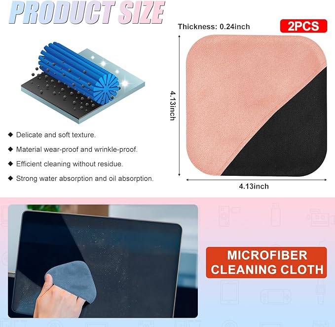 SuperKaKa 2Pack Car Screen Cleaner- Vehicle Touchscreen Microfiber Cleaning Cloth, Touch Screens Clean Wipes Cars Interior Accessories Universal for Tesla Dashboard Display (Pink&Blue)