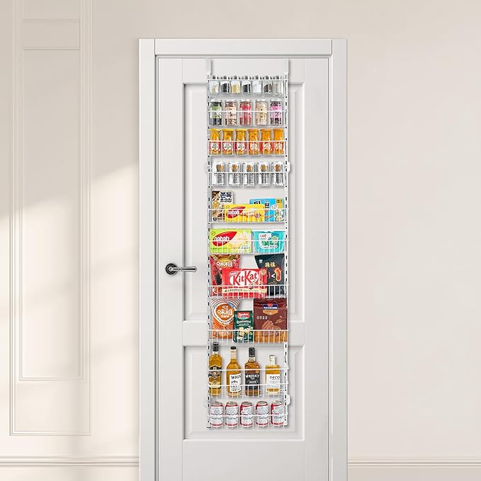 VEVOR Over the Door Pantry Organizer, 10-Tier Pantry Organization and Storage, Heavy-Duty Steel Hanging Spice Rack, Adjustable Wall Seasoning Shelves, for Home Kitchen Laundry Room Bathroom, White