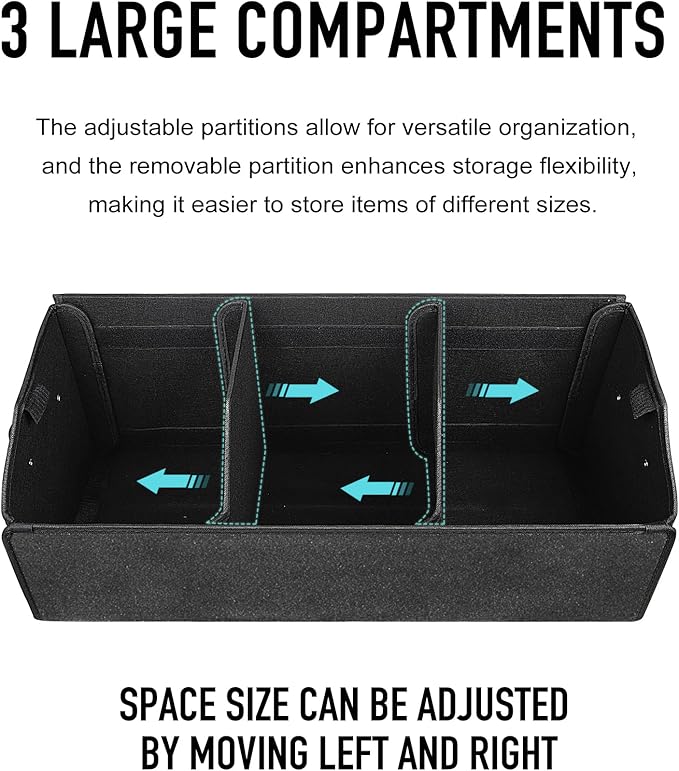 Car Organizers for Trunk for Suv Sedan, Leather Storage Box,Extra Large,Magnetic Lid,Collapsible and Adjustable, S004, Black