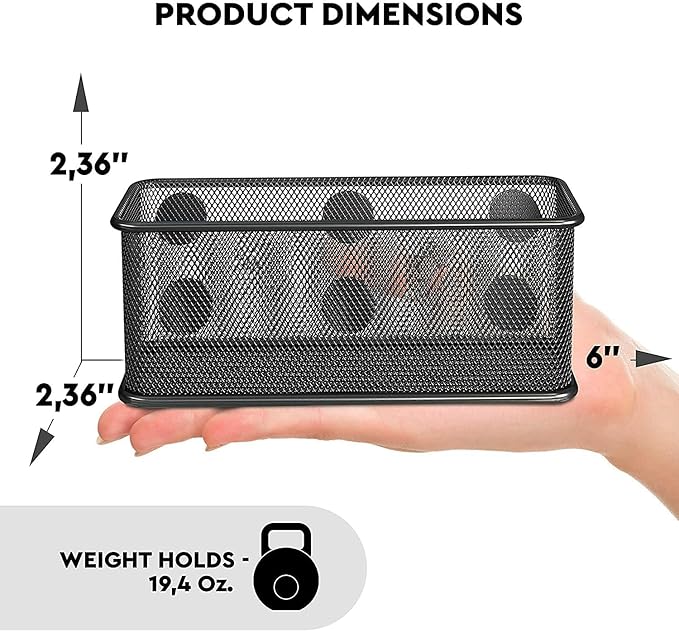 TAPBULL Mesh Magnetic Storage Baskets - Set of 1 (Black) with Anti-Slip Feature and Strong Magnets - Magnetic Locker Organizer and Pencil Holder for Whiteboard and Refrigerator (Black-1 pcs)