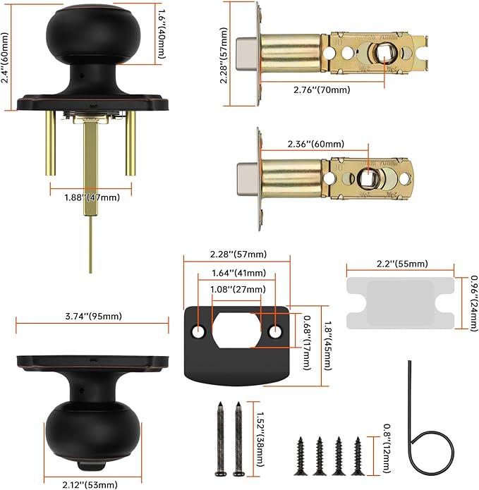 Haidms Keyed Entry Bronze Door Knob Interior, Exterior Locking Door Knobs, Oil Rubbed Bronze Exterior Doorknobs with Lock and Key, 6 Pack
