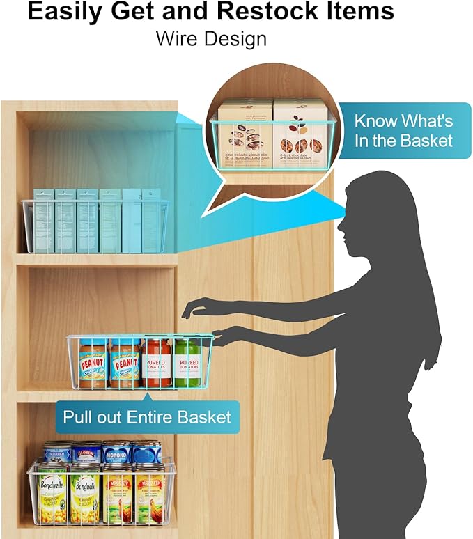 iSPECLE Wire Baskets - 6 Pack Wire Storage Baskets Organizer Bins, Pantry Cabinet Shelf Kithen Storage Organization for Easily Get Items, White