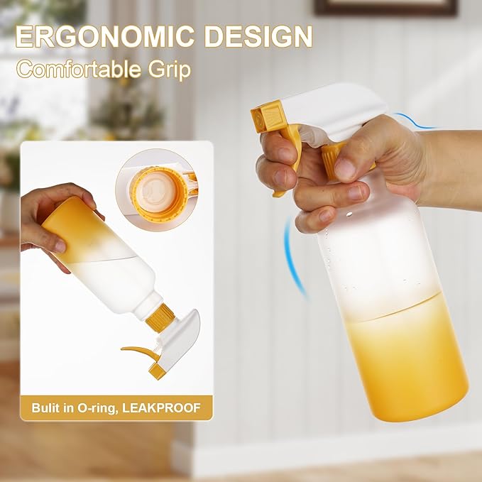 Spray Bottles Plastic Spray Bottle for Hair Mist/Stream Heavy Duty Empty Spray Bottles for Cleaning Solutions, Plants, Cooking (12oz-Yellow)