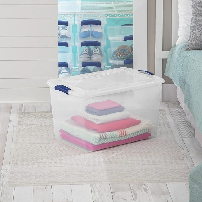 4 Pack 66 Qt Clear Plastic Storage Bins with Lids - Large Stackable Storage Containers for Home, Garage & Basement Organization, Designed for Clothes, Toys & Seasonal Items