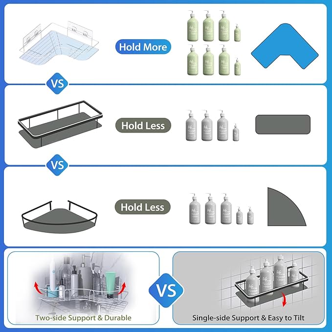Moonlit Pond Corner Shower Caddy, 2 Pack Adhesive Shower Corner Organizer Shelves, No Drilling Stainless Steel Shower Storage Rack for Bathroom, Dorm and Kitchen, White