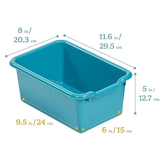 ECR4Kids Scoop Front Storage Bins, Multipurpose Organization, Turquoise, 10-Piece