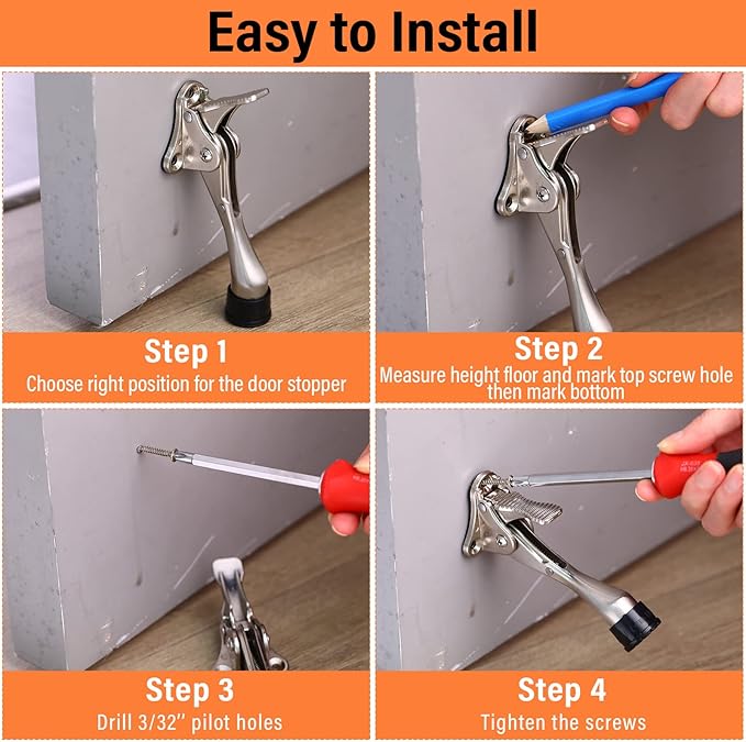 Moxweyeni 6 Pieces Heavy Duty Door Stops for Bottom of Door Metal Kickdown Doorstop with Adjustable Rubber Tips Spring Replacements Doorstop (Silver)