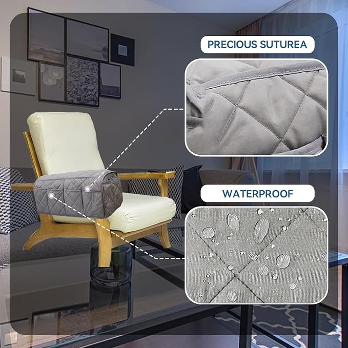 MEHIDFY Armchair Caddy Remote Control Holder for Couch Recliner Armrest Organizer Non Slip Couch Arm Covers for Sofa with 14 Pockets Storage for Magazine, Tablet, Phone, iPad (Grey 2pcs)