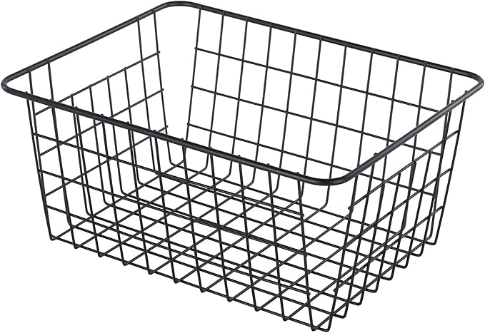 【Extra Large】Wire Kitchen Storage Basket 4 Packs,Perfect Pantry Organization Accessories Baskets,Laundry,Suitable for Countertop, Kitchen, Bedroom, Bathroom,Black