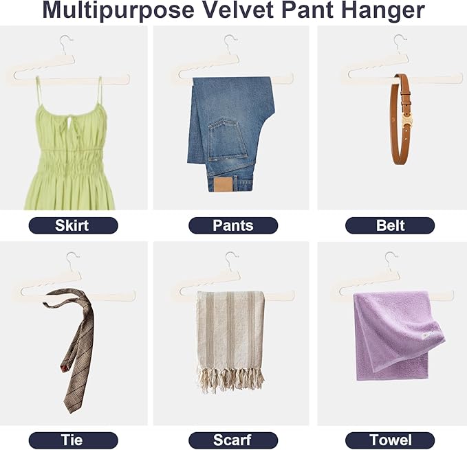 Velvet Pants Hangers - 16 Pack White Non Slip Open Ended Hanger with 360 Swivel Hook - Closet Space Saving Hanger for Heavy Pants, Jeans, Trousers, Scarf