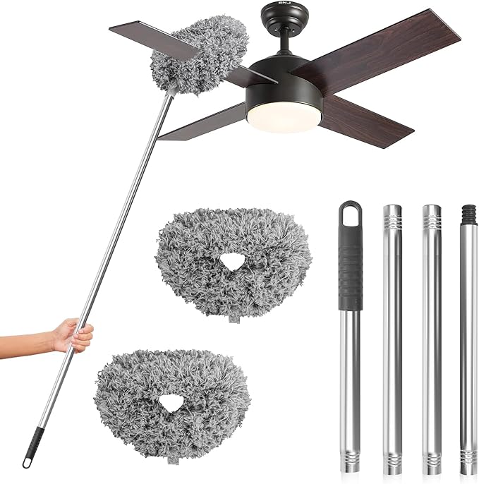 DRQ Ceiling Fan Cleaner Duster, 2 Pack Reusable Microfiber Duster with Extension Pole, 13 to 48 Inch Fan Blade Cleaner, Removable Dusters for Cleaning Walls Bookshelves Door Window Top (Grey)
