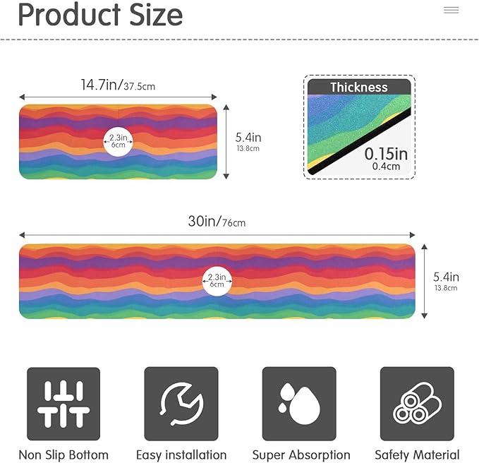 Wavy Rainbow Color Stripes Kitchen Sink Splash Guard Sink Faucet Mat Faucet Handle Drip Catcher Drain Mats for Kitchen Bathroom Countertop Absorbent Dish Drying Pad 2Pack 30x5.4IN