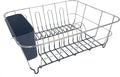 Dish Drying Rack & Cutlery Holder 2 Piece Set - Compact Sink-Fitting Dish Drainer with Rubberized Undercoating, Space-Saving Kitchen Organizer for Plates, Cups, Bowls & Utensils in Sink, Navy Blue