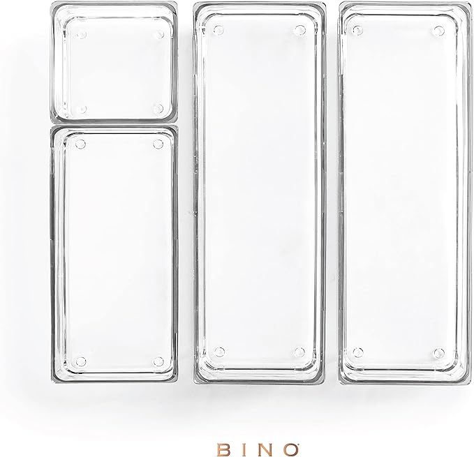 BINO 4-Piece Modular Drawer Bin Set | Bathroom & Vanity Drawer Organizer Trays - Small