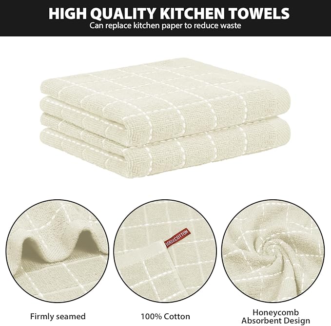Nialnant 6 Pack Dish Cloths for Washing Dishes, 100% Cotton Reusable Cleaning Rag,Ultra Soft Absorbent, Quick Drying Dish Towels for Kitchen,12x12 Inches Beige