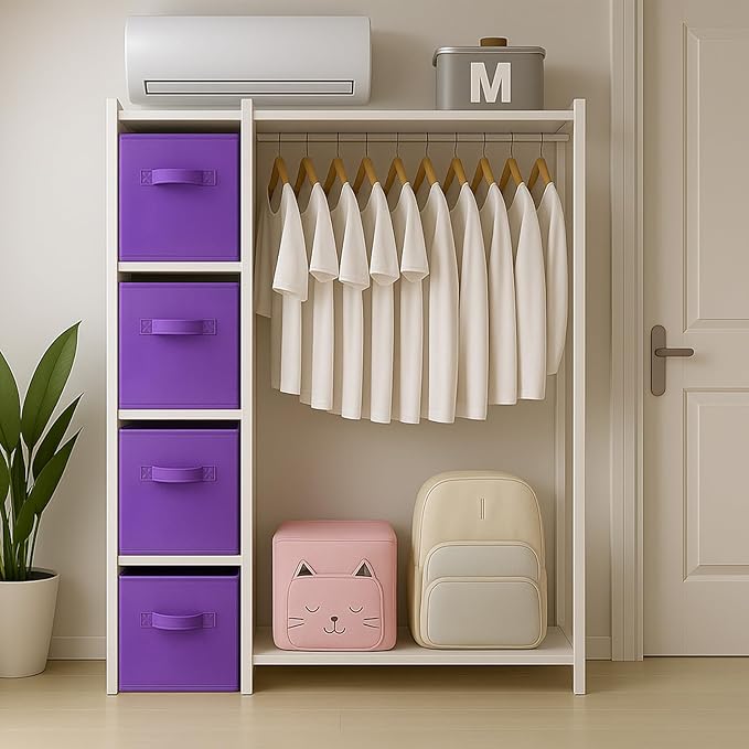 PowerKing Collapsible Storage Cubes with Handles, Fabric Foldable Bins for Closet Shelves, Durable Organization Storage Bins, 10.5'' x 11'' x 10.5'' (2Pack, Violet)