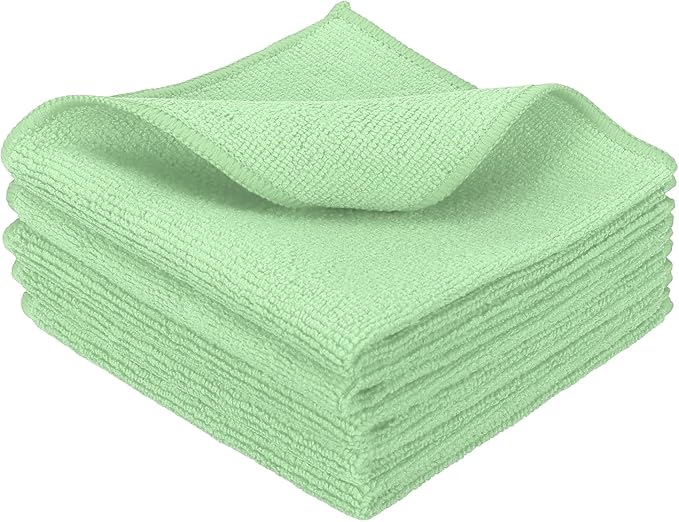 uxcell 5 Pcs Microfiber Cleaning Cloth, Kitchen Towels Reusable Microfiber Towels Highly Absorbent for Household Cleaning Supplies, Kitchen, Bathroom, Light Green(Square), 11.8" X11.8