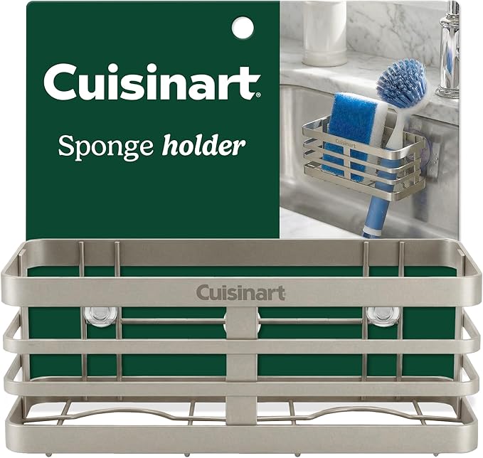 Cuisinart Sponge Holder for Kitchen Sink—Metal Sink Caddy with Triple Suction Cups, Kitchen Sink Organizer, Organization and Storage for Sponges, Brushes, Soap & Cleaning Accessories